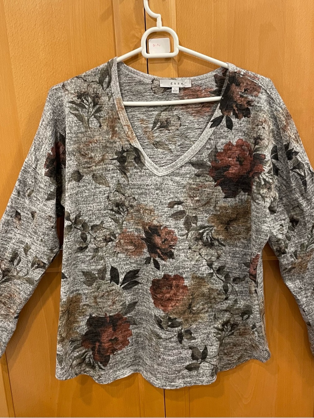 Gaze Gray Knit Top with Rust Floral Accents